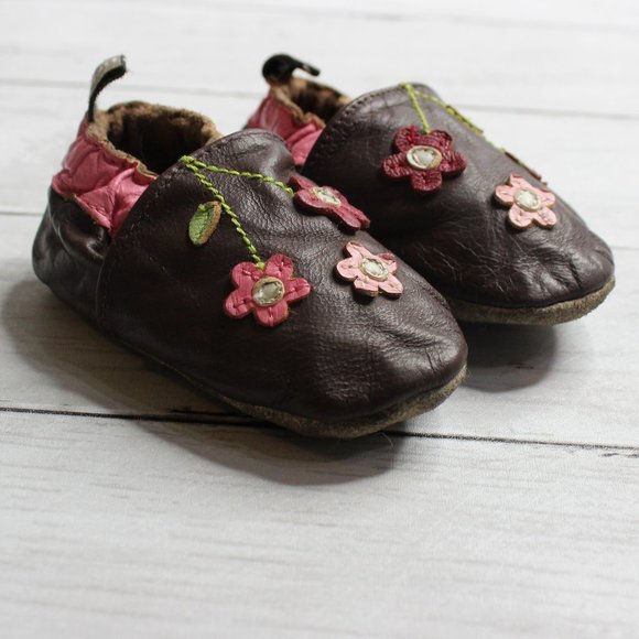 Tommy Tickle Baby Girl Genuine Leather Soft Sole Crib Shoes Brown 0-6 Mo - Picture 2 of 6